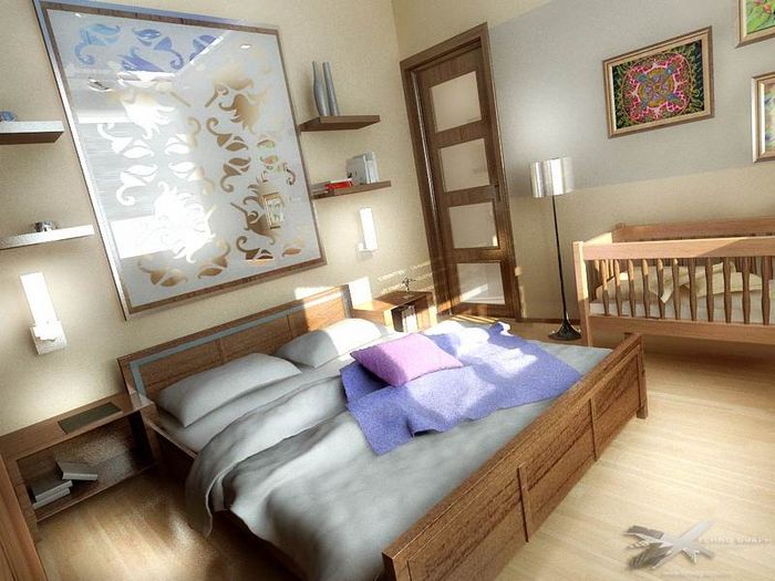 غرفة نوم مع تصميم سرير المهد غرفة نوم مع تصميم سرير المهد